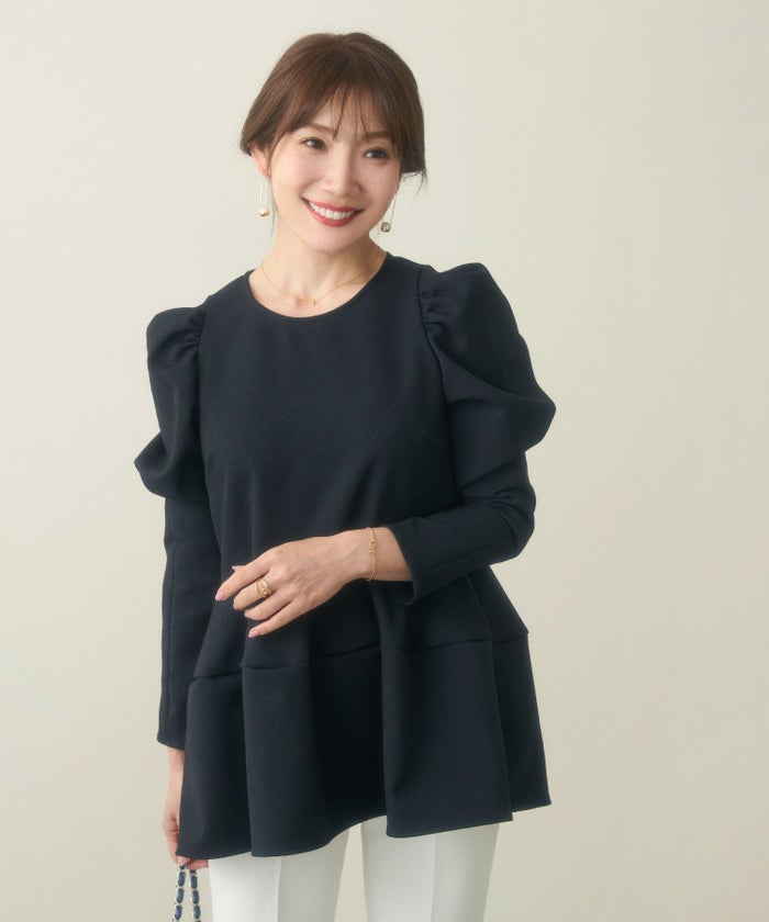 新色追加/手洗い可/日本製/アンチピリング/トップス/ブラウス/長袖/パワーショルダー/袖山ギャザー/大人可愛い