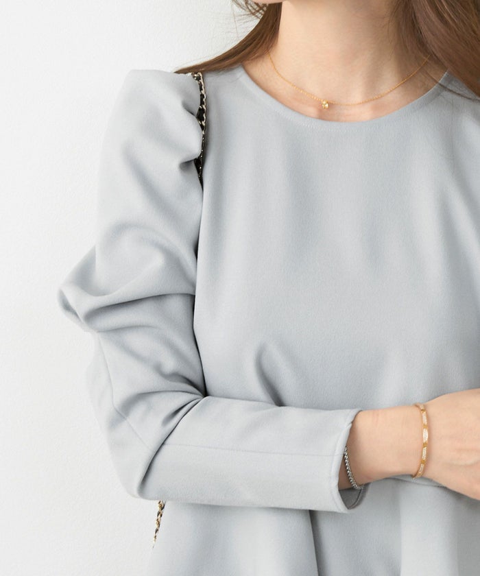 新色追加/手洗い可/日本製/アンチピリング/トップス/ブラウス/長袖/パワーショルダー/袖山ギャザー/大人可愛い