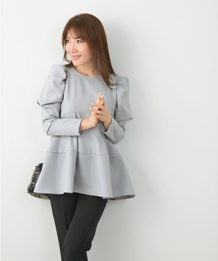 新色追加/手洗い可/日本製/アンチピリング/トップス/ブラウス/長袖/パワーショルダー/袖山ギャザー/大人可愛い