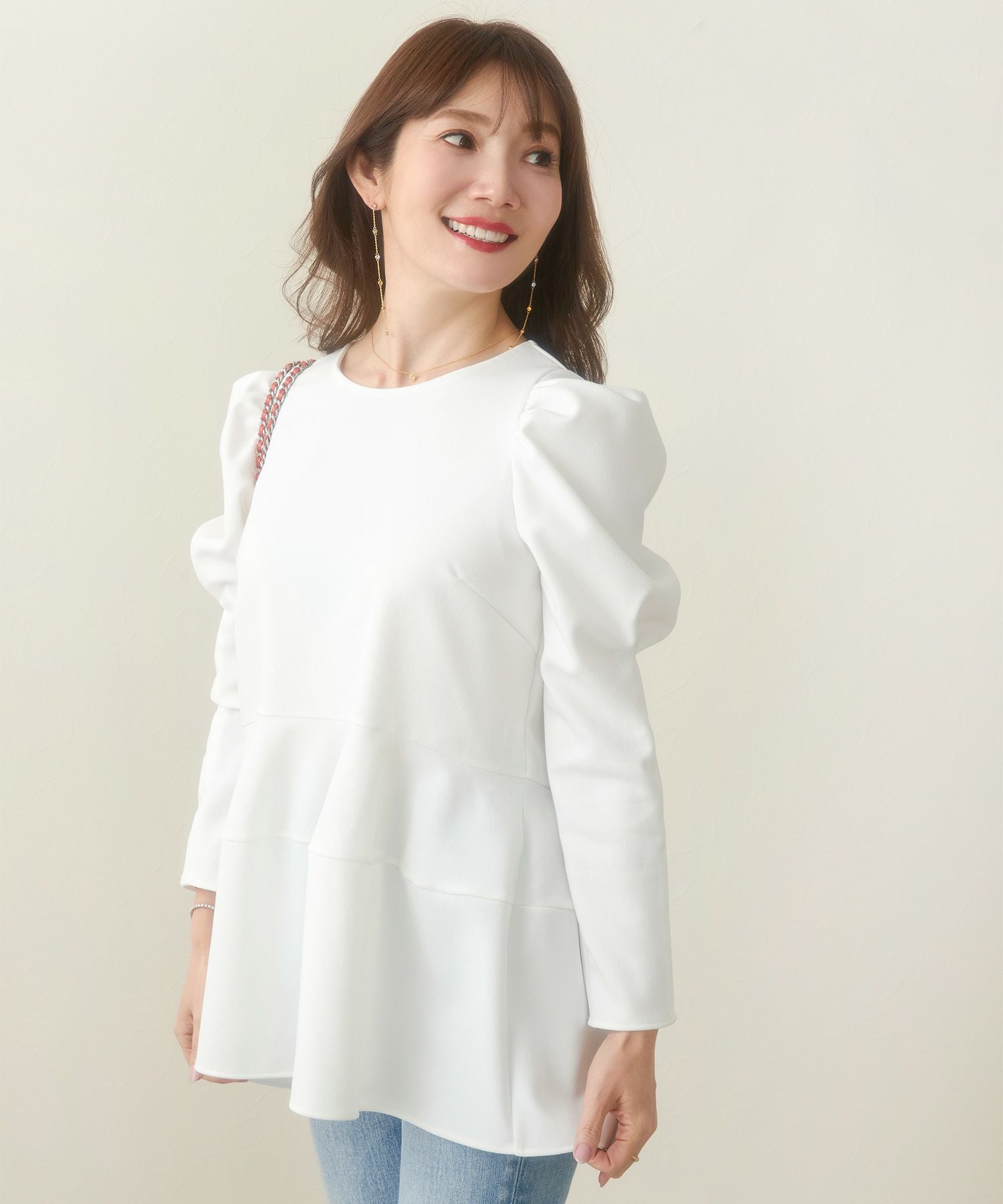 Liala×PG パワーショルダー コクーンペプラム ブラウス パワーショルダー コクーンペプラム ブラウス 長袖 Liala×PG 全4色
