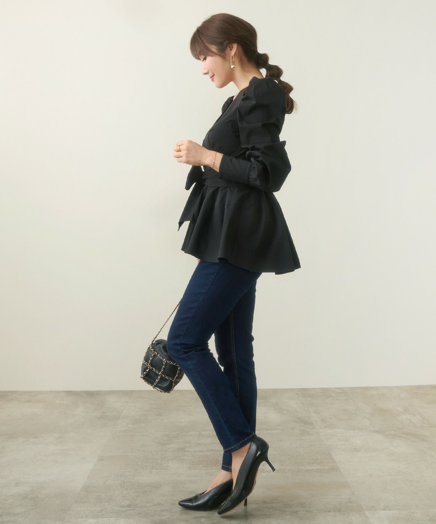 OUTLET-SALE カシュクール コクーン ペプラム ブラウス Liala×PG 全2色