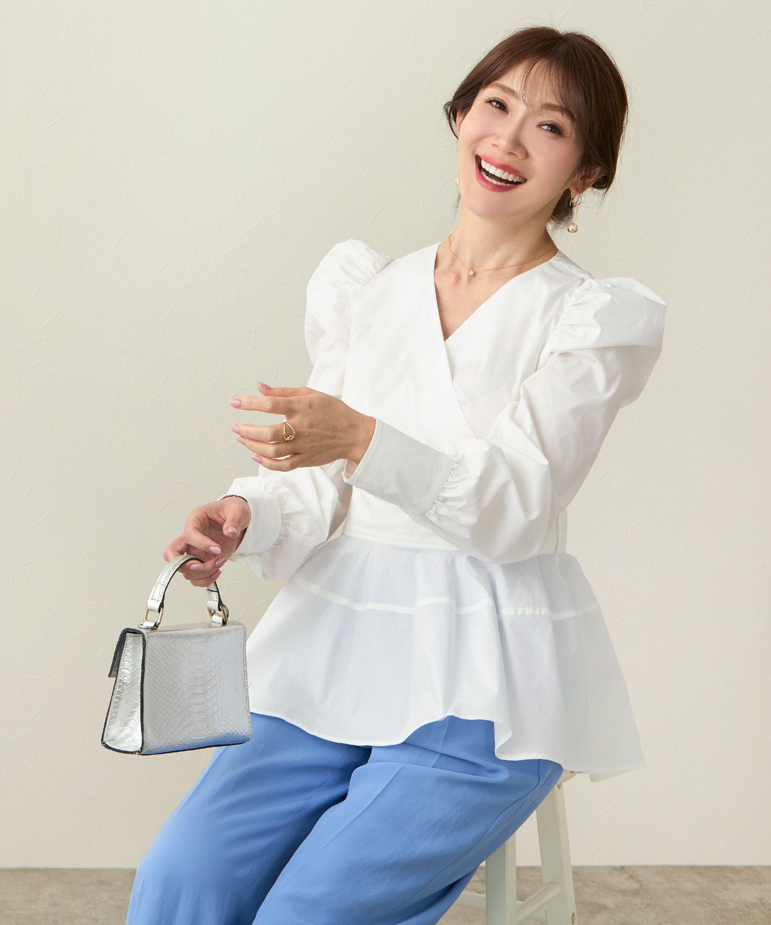 OUTLET-SALE カシュクール コクーン ペプラム ブラウス Liala×PG 全2色
