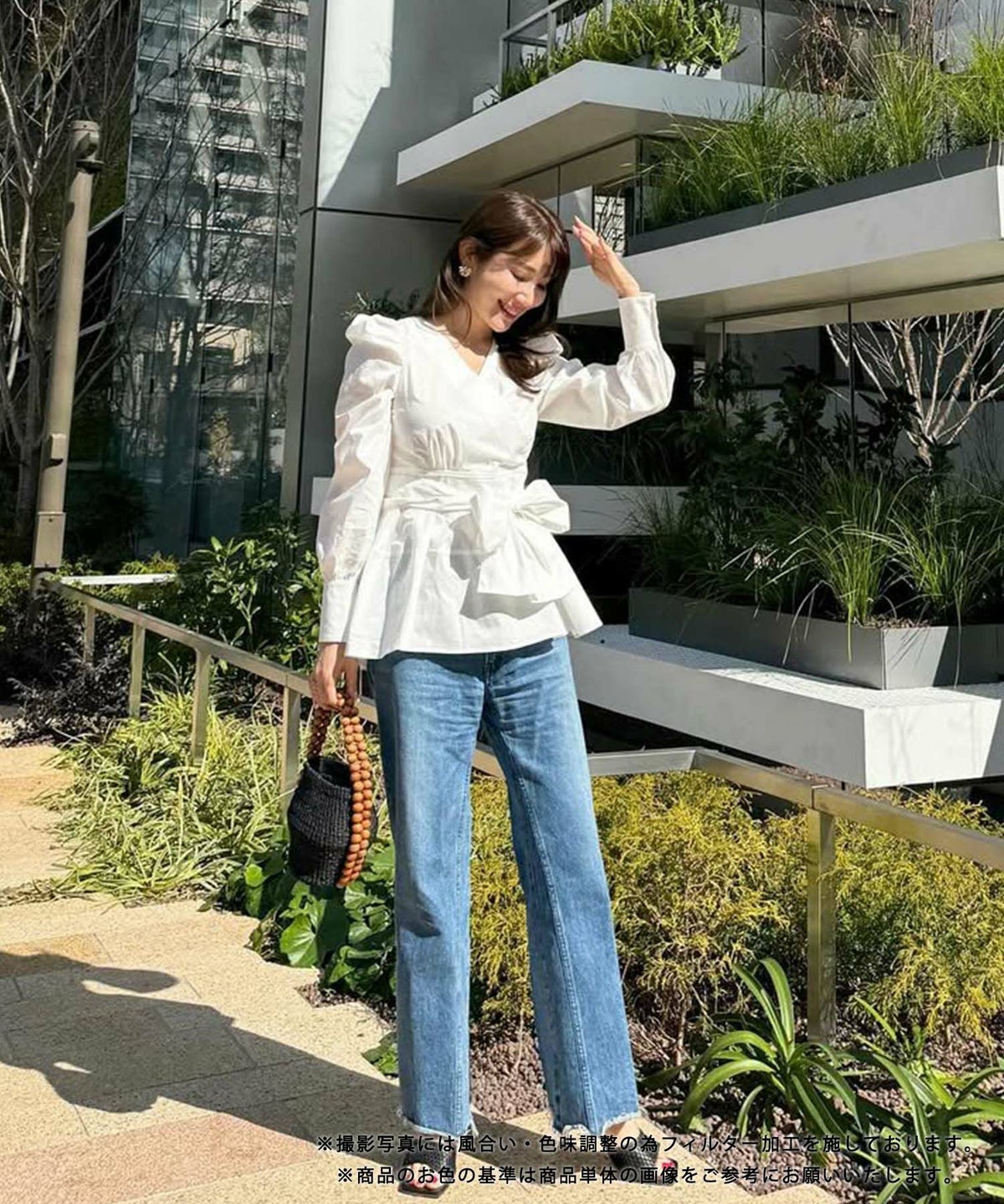 手洗い可/トップス/ブラウス/長袖/カシュクール/ペプラム/リボン/大人/上品/可愛い