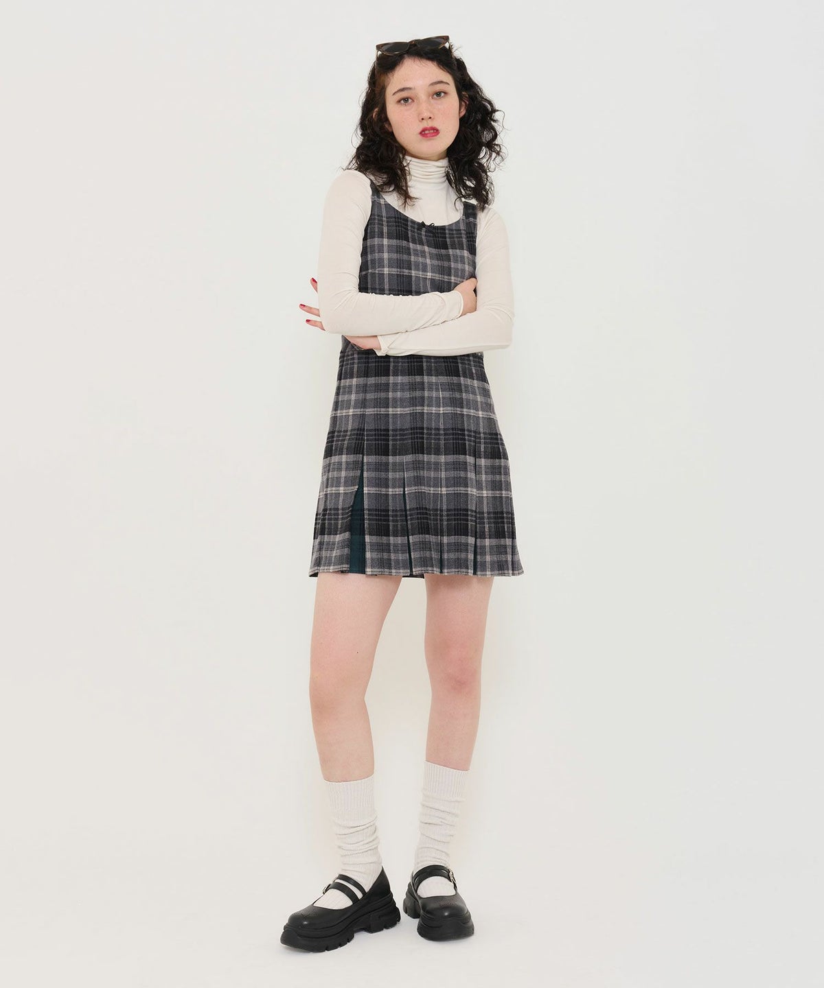 ワンピース/ミニワンピース/チェック/プリーツ/プリーツ切替