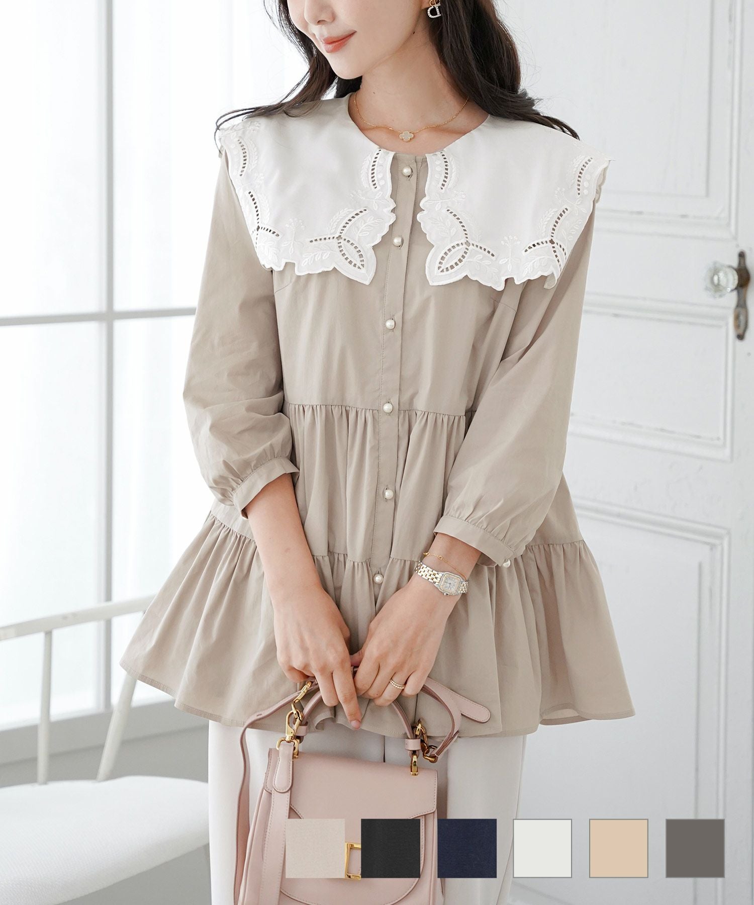 セーラー 襟 刺繍 チュニック ブラウス le reve vaniller 全6色