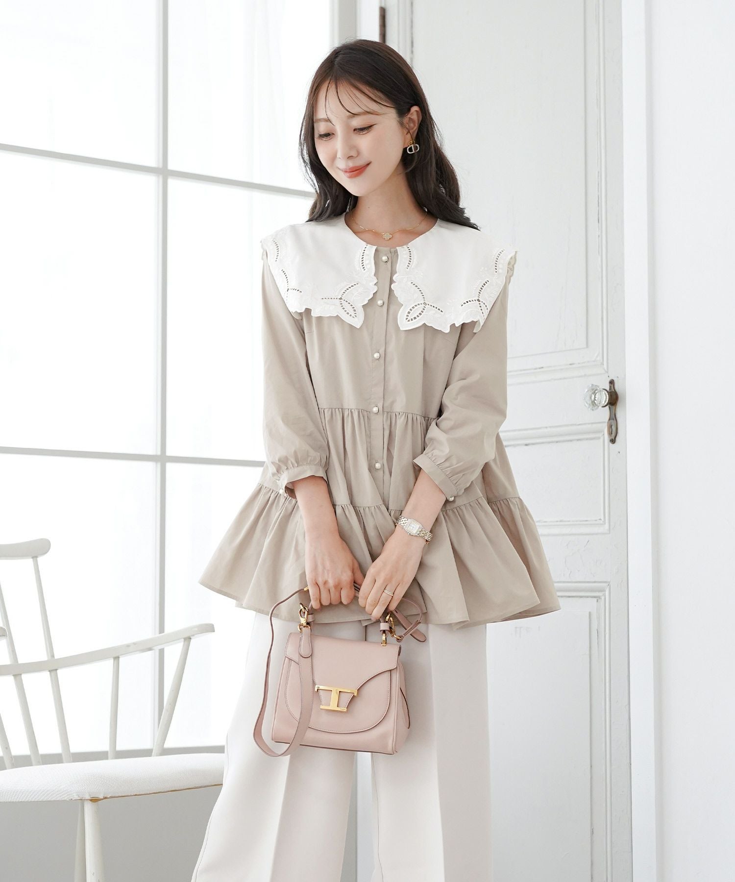 セーラー 襟 刺繍 チュニック ブラウス le reve vaniller 全6色