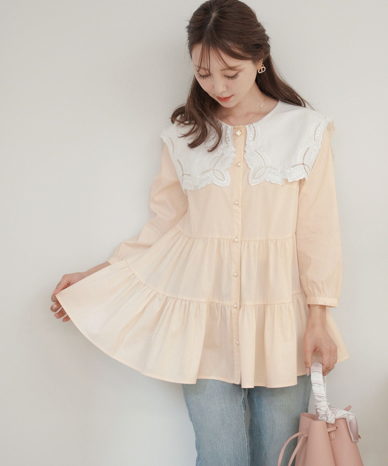 セーラー 襟 刺繍 チュニック ブラウス le reve vaniller 全6色