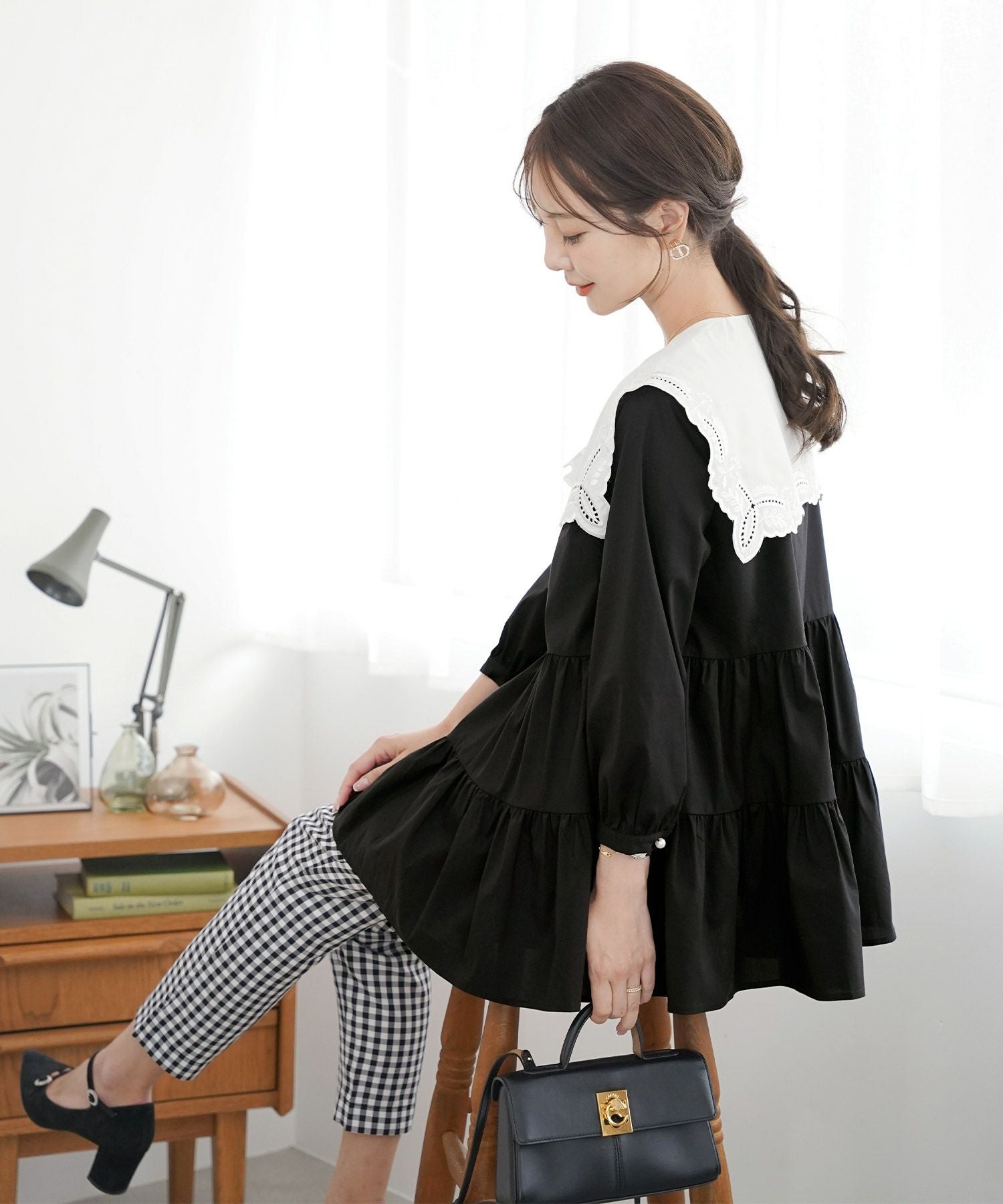 セーラー 襟 刺繍 チュニック ブラウス le reve vaniller 全6色