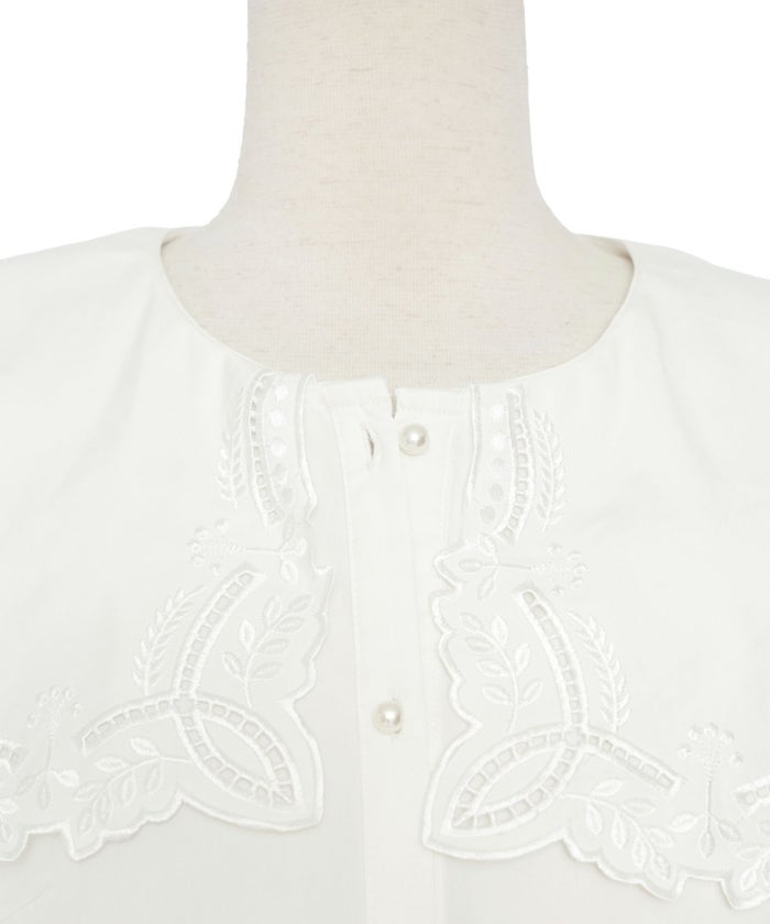 レディース/トップス/ブラウス/チュニックブラウス/ティアード/セーラーカラー/セーラー襟/襟/刺繍/花柄/7分袖/春/夏/着こなし/着回し/パール/ボタン/ホワイト/フェミニン/上品/可愛い/20代/30代/新色/ピンクベージュ/ネイビー/チャコール/きれいめ/配色