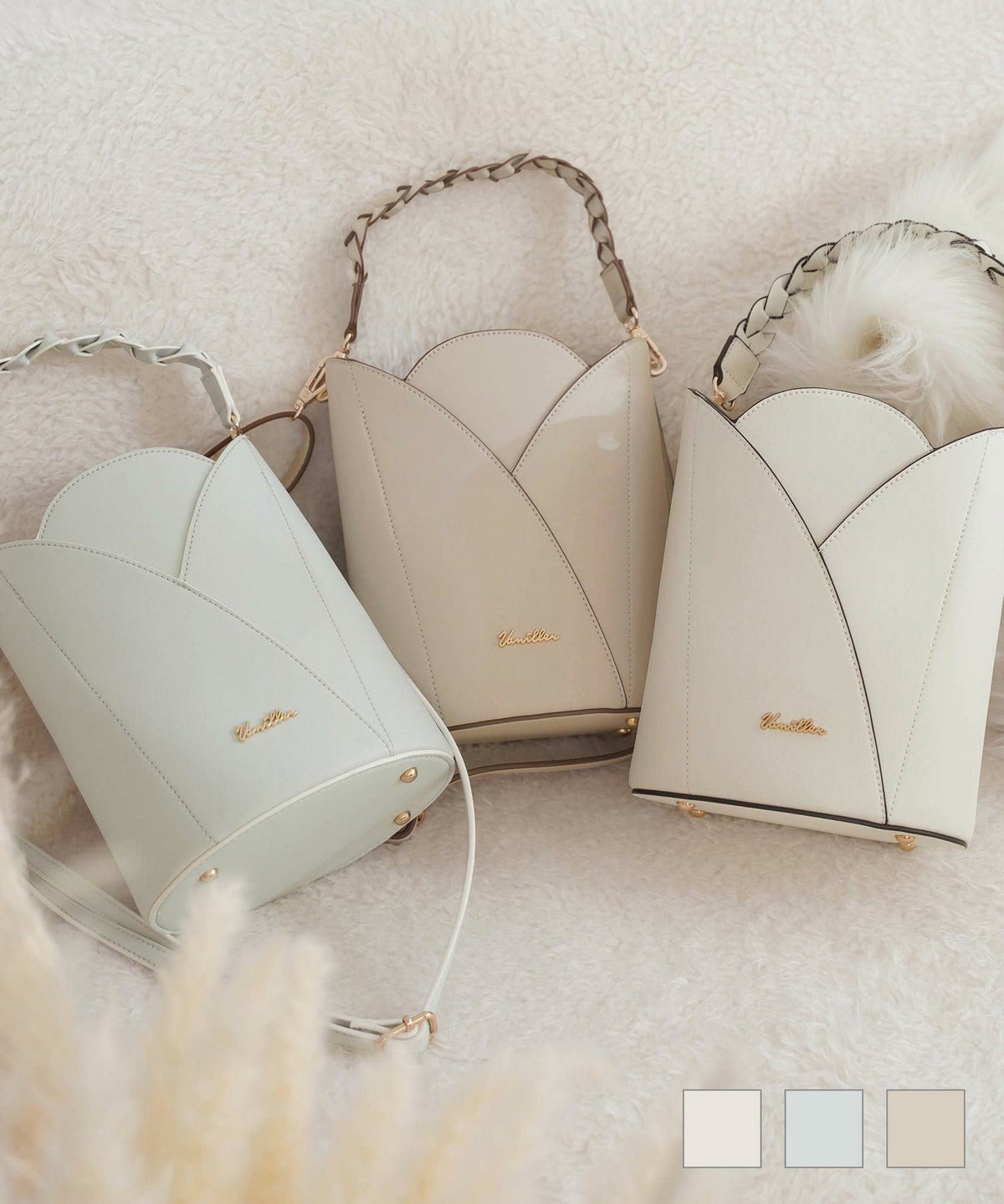 小物 グッズ バッグ チューリップ ハンドバッグ 巾着 レザー チューリップ バケット バッグ le reve vaniller