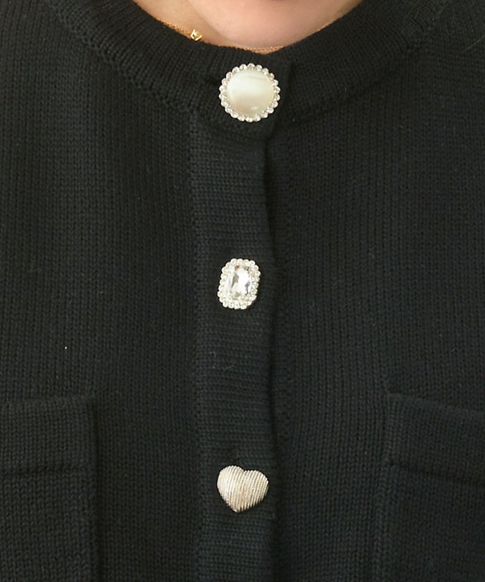 手洗い可/トップス/ニット/カーディガン/長袖/ビジューボタン/ハート/星/モチーフ/大人/上品/可愛い