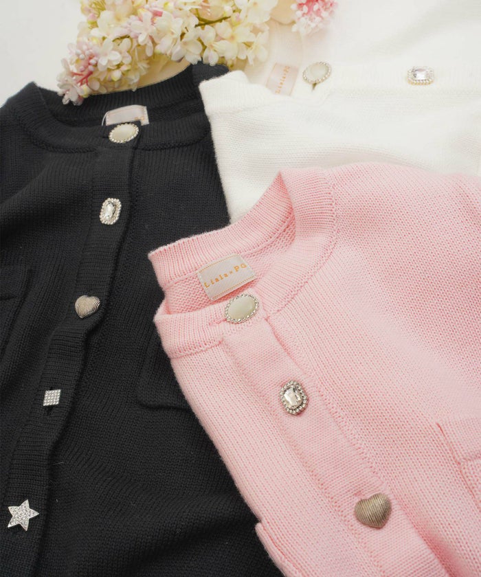 手洗い可/トップス/ニット/カーディガン/長袖/ビジューボタン/ハート/星/モチーフ/大人/上品/可愛い