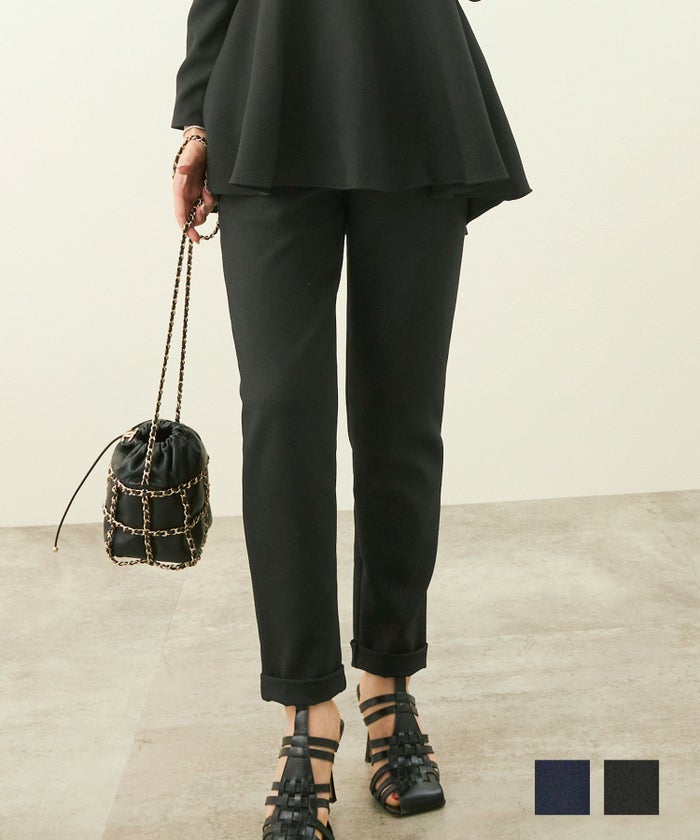 手洗い可 ボトムス パンツ ドロスト 綺麗め オフィス 大人 上品 可愛い ドロスト ロールアップヘム パンツ Liala×PG