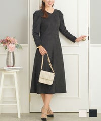 カットスウェード パール付きVネック ワンピース Prima Scherrer