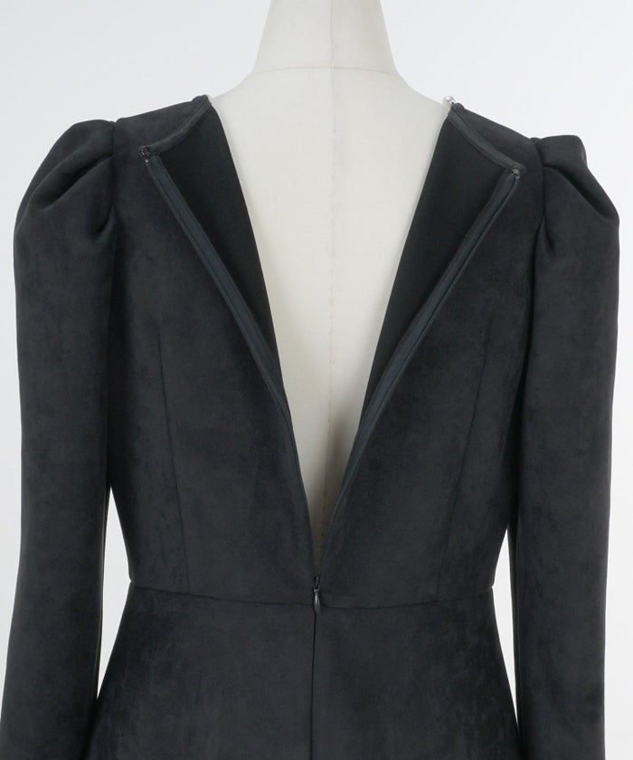 ワンピース/フェイクスエード/カットスエード/パール付き/フレア/アイボリー/ブラックネイビー/S/M/秋/冬/春/可愛い/かわいい/華やか/大人/上品/