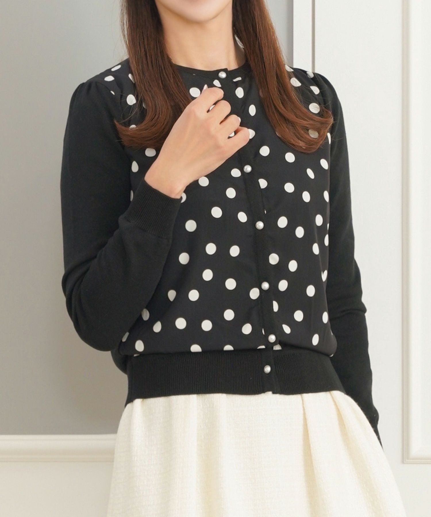 シフォンコンビニット プリント シフォンコンビ ニット カーディガン Prima Scherrer 全4色