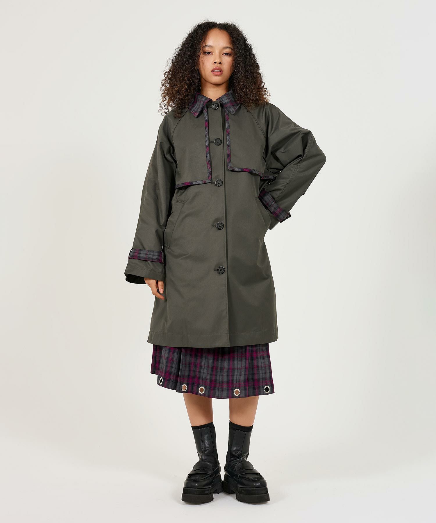 Special-Price-SALE チェック柄 ミディ丈トレンチコート TINA：JOJUN