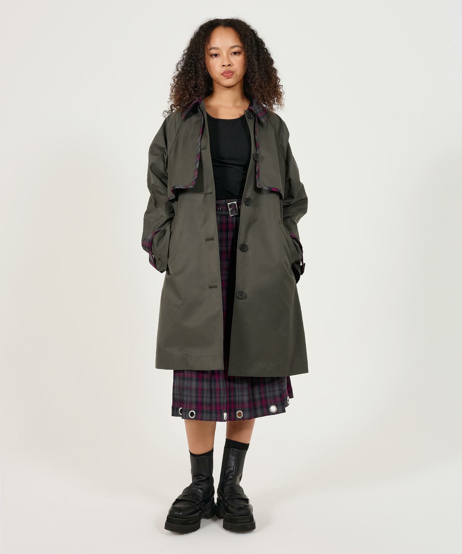 Special-Price-SALE チェック柄 ミディ丈トレンチコート TINA：JOJUN