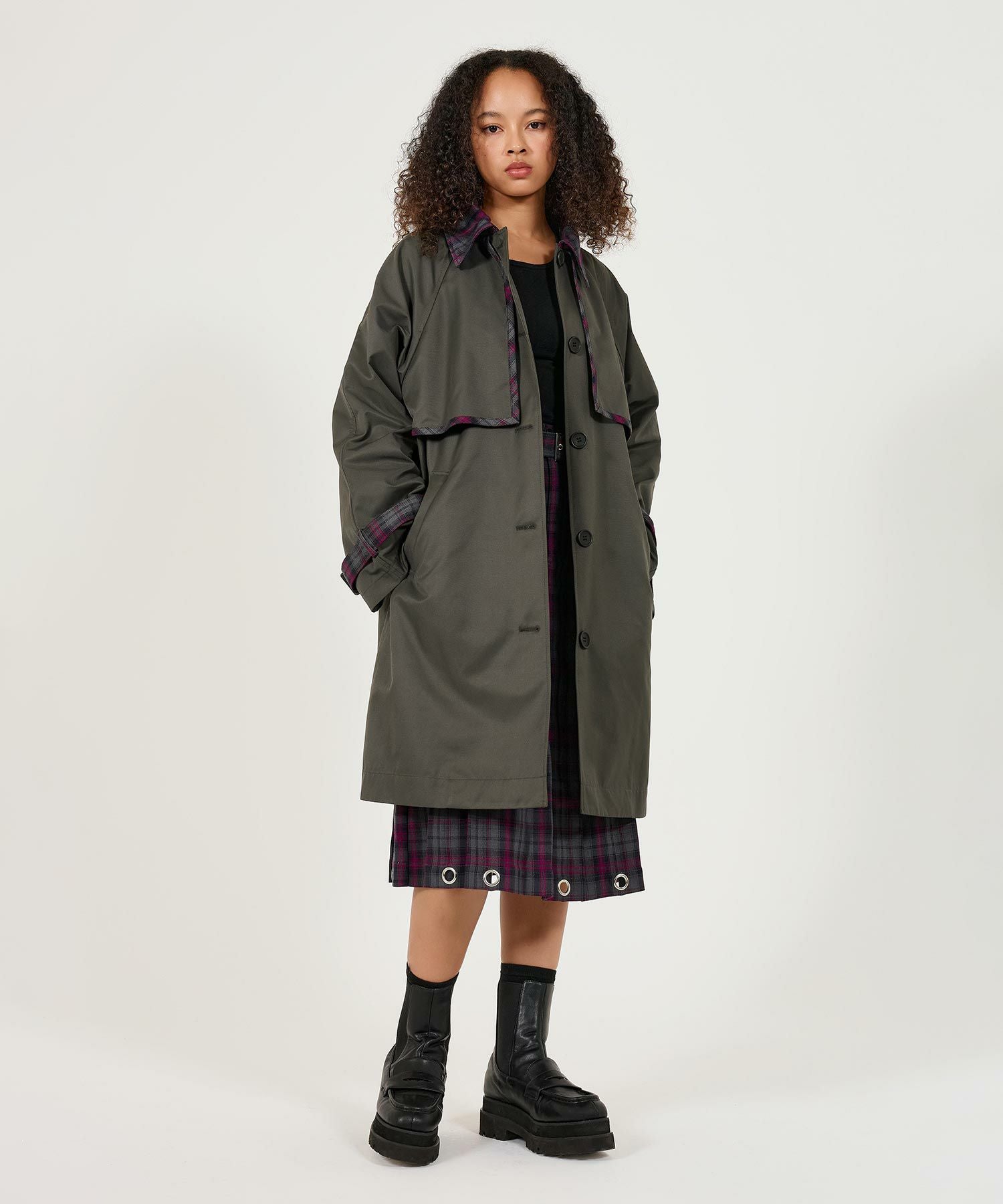 限定Price！SALE チェック柄 ミディ丈トレンチコート TINA：JOJUN 全2