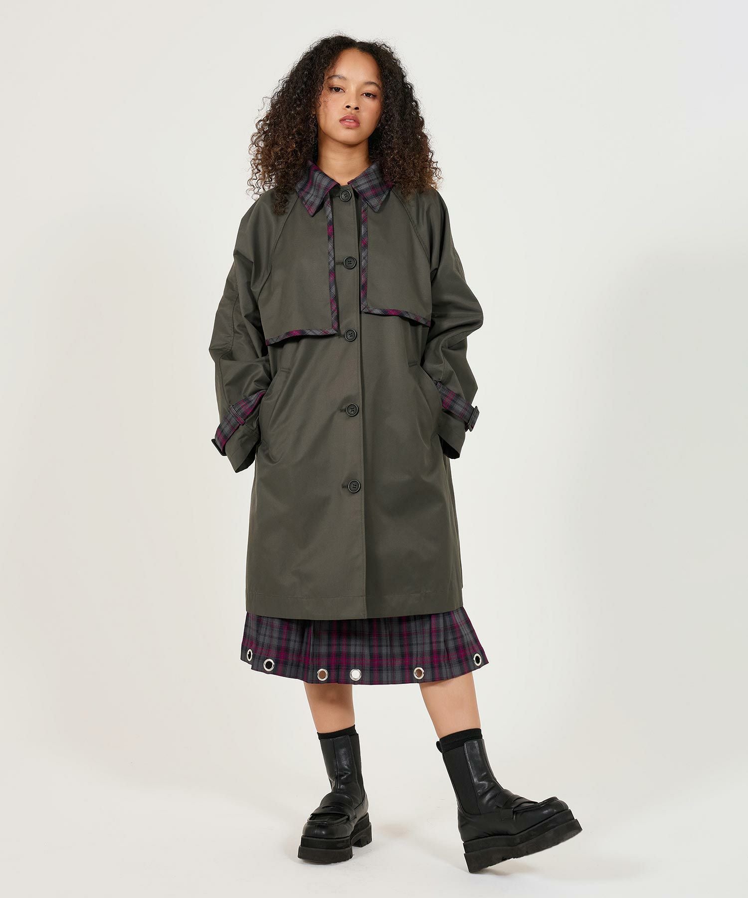 Special-Price-SALE チェック柄 ミディ丈トレンチコート TINA：JOJUN