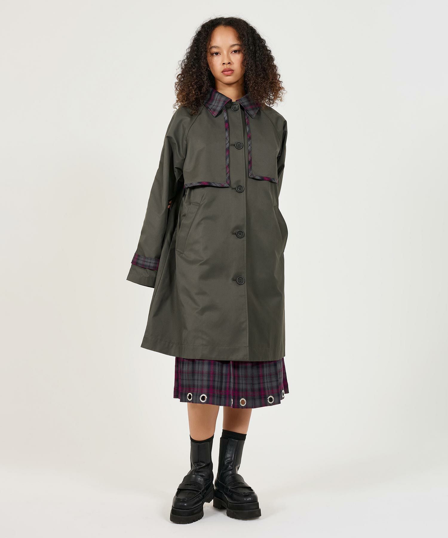 Special-Price-SALE チェック柄 ミディ丈トレンチコート TINA：JOJUN