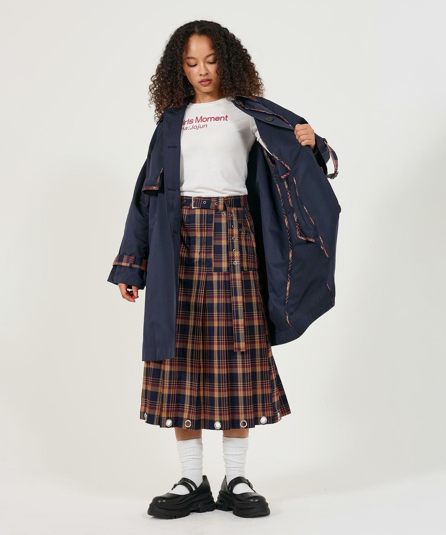 限定Price！SALE チェック柄 ミディ丈トレンチコート TINA：JOJUN 全2
