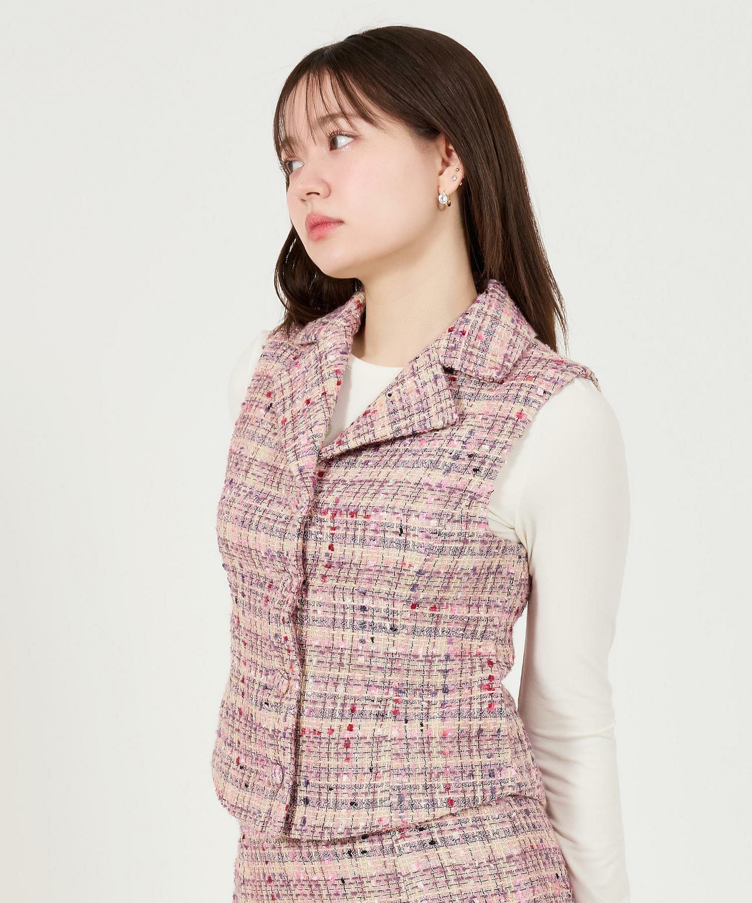 限定Price！SALE ファンシー ツイードベスト TINA：JOJUN 全2色