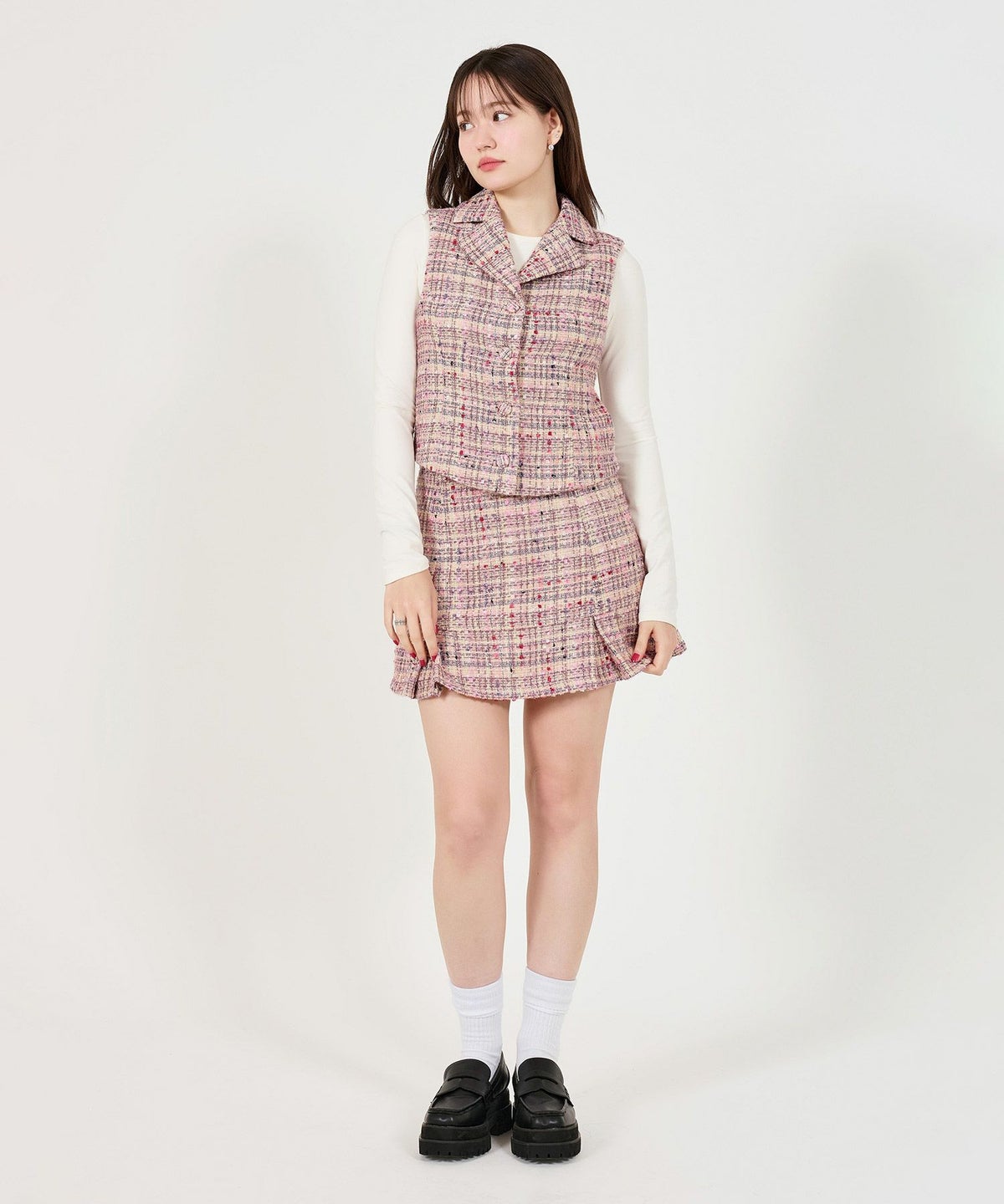 ベスト/トップス/ツイード/ピンク/ネイビー