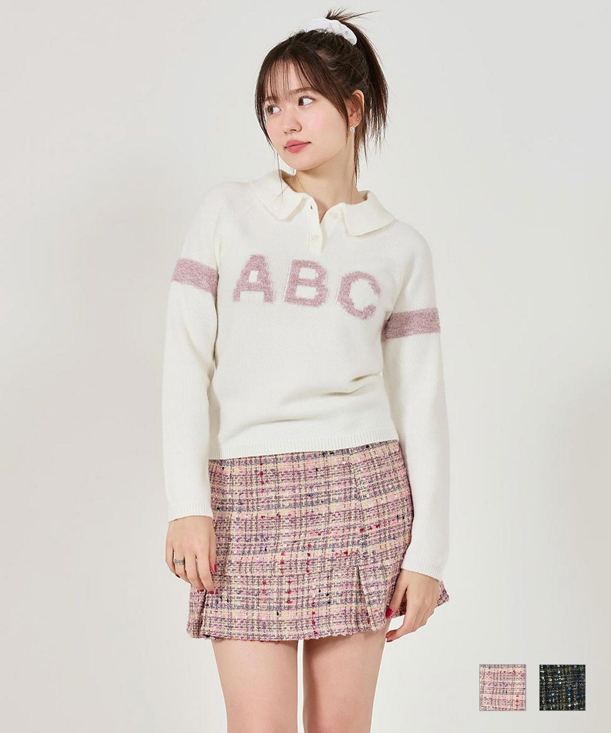 スカート/ボトムス/ツイード/ミニスカート/ピンク/ネイビー