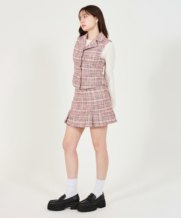 スカート/ボトムス/ツイード/ミニスカート/ピンク/ネイビー