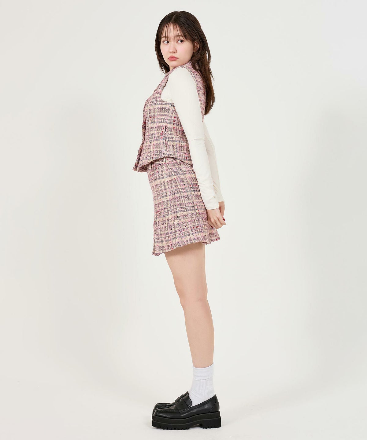 スカート/ボトムス/ツイード/ミニスカート/ピンク/ネイビー