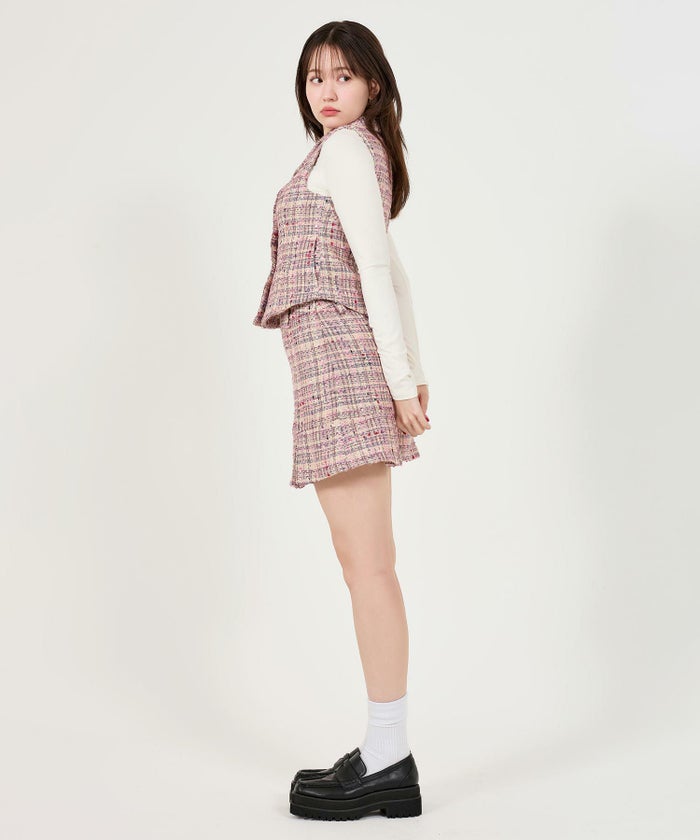 スカート/ボトムス/ツイード/ミニスカート/ピンク/ネイビー