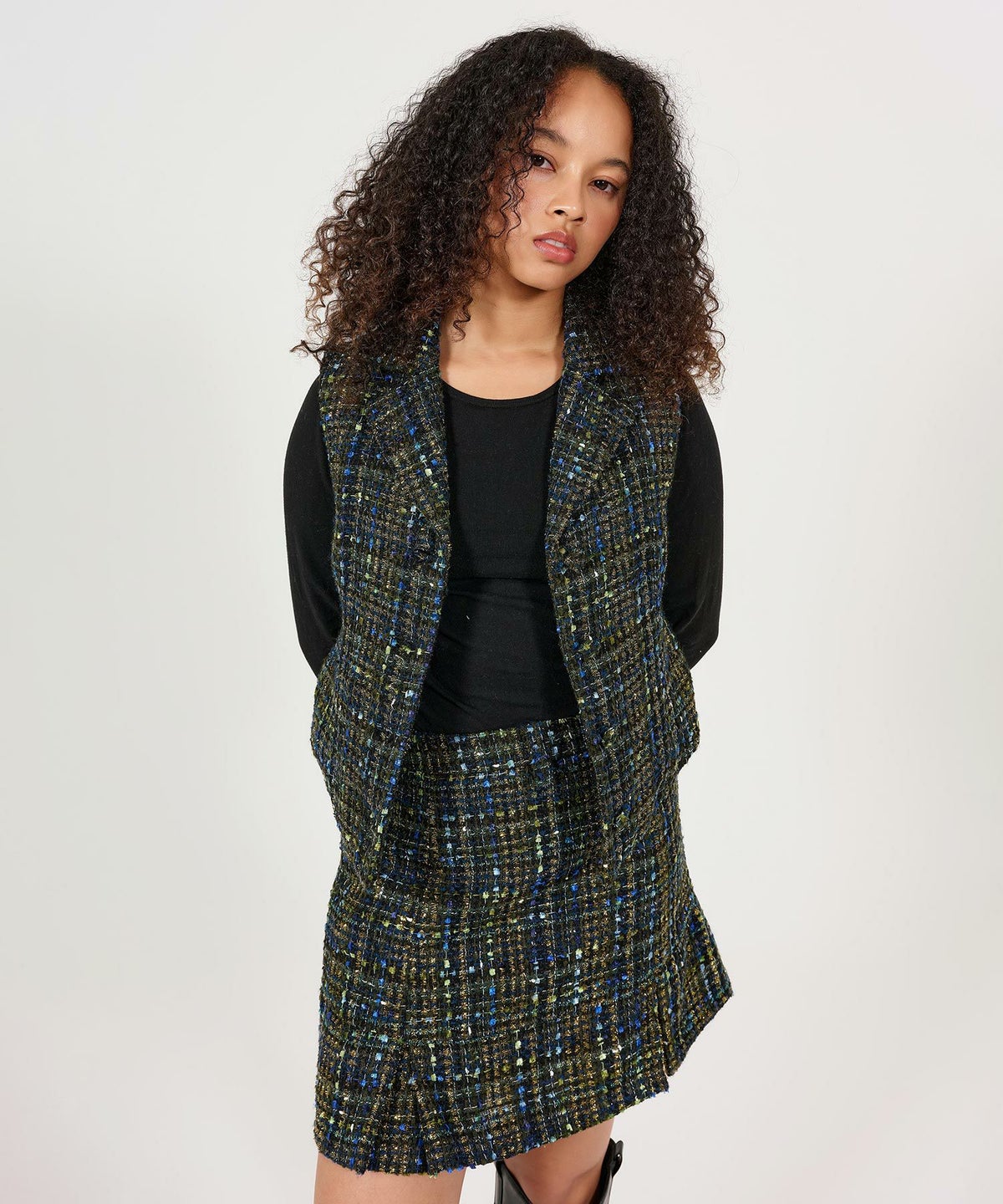 スカート/ボトムス/ツイード/ミニスカート/ピンク/ネイビー