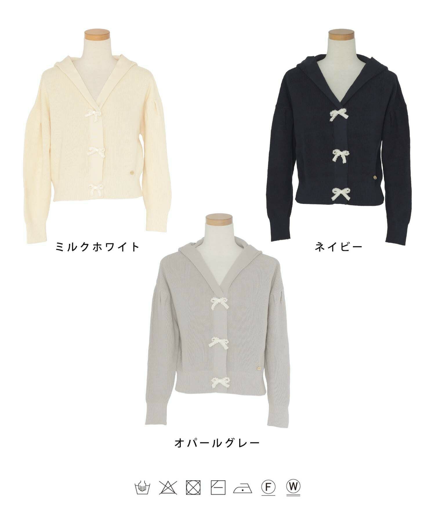 リボン パール ショート ニット カーディガン le reve vaniller 全3色
