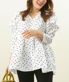 手洗い可/トップス/ブラウス/7分袖/タックペプラム/パワーショルダー/ドット柄/上品/大人/可愛い