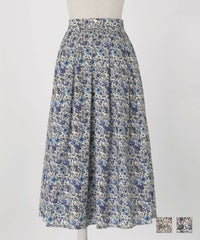 スカート リバティ ボタニカル柄 グレー ブルー S M リバティ ボタニカル柄 タック スカート HUIT