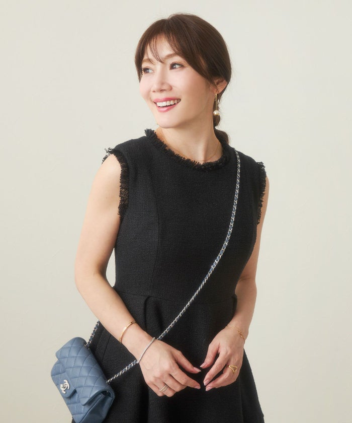 ワンピース/ツイード/フリンジ/ノースリーブ/ウエスト切り替え/大人/上品/可愛い