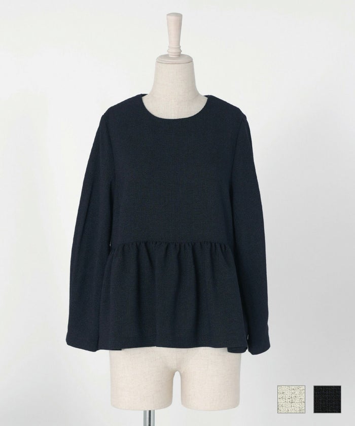 セレクト トップス プルオーバー オケージョン アイボリーミックス ネイビーミックス M セレクト オケージョン ツイード ペプラム トップス HUIT