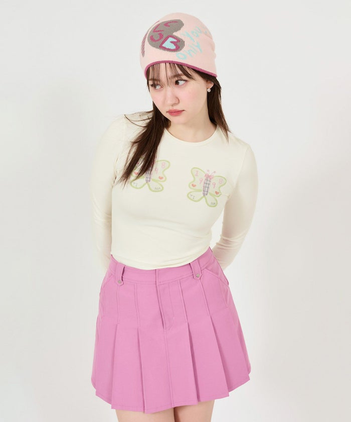 トップス/カットソー/プリント/長袖/クリーム