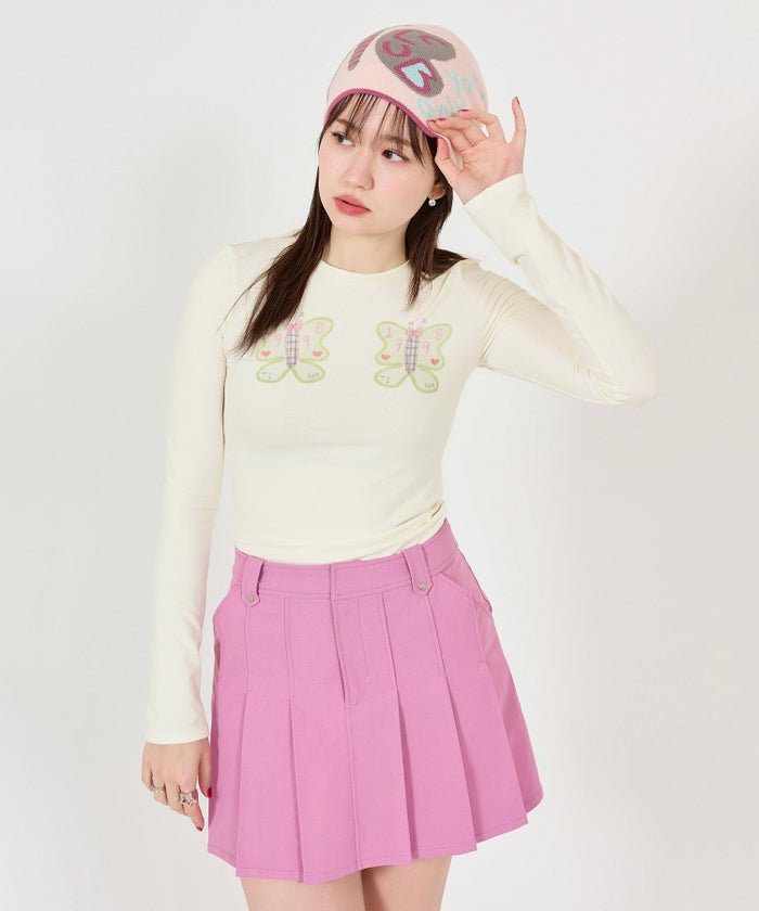 トップス/カットソー/プリント/長袖/クリーム