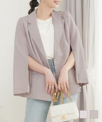 ジャケット テーラードジャケット 袖ファスナー ミドル丈 レース リネンライク 2WAY スリットスリーブ テーラード ジャケット le reve vaniller
