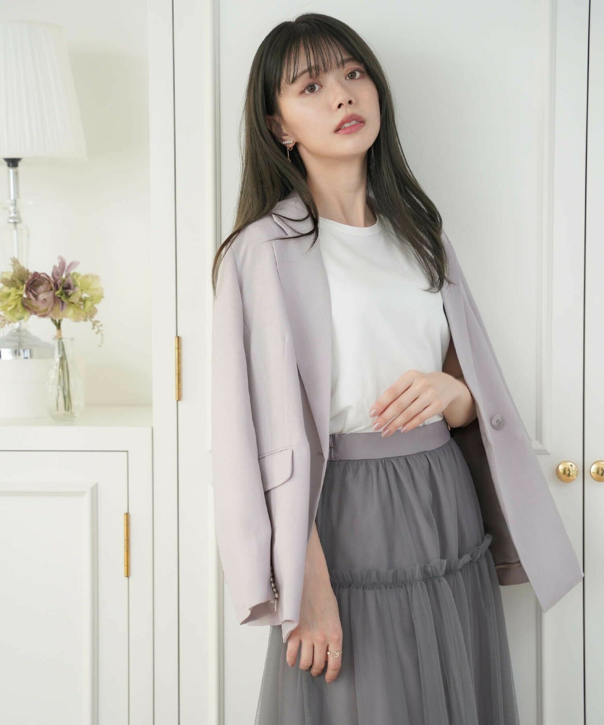 レディース/ジャケット/テーラードジャケット/羽織/袖ファスナー/ミドル丈/レース/リネンライク/麻調/長袖/シンプル/春/秋/夏/ダスティピンク/ペールラベンダー/上品/エレガント/フェミニン/セミフォーマル/フォーマル/デイリー/アフタヌーンティー/推し活/10代/20代