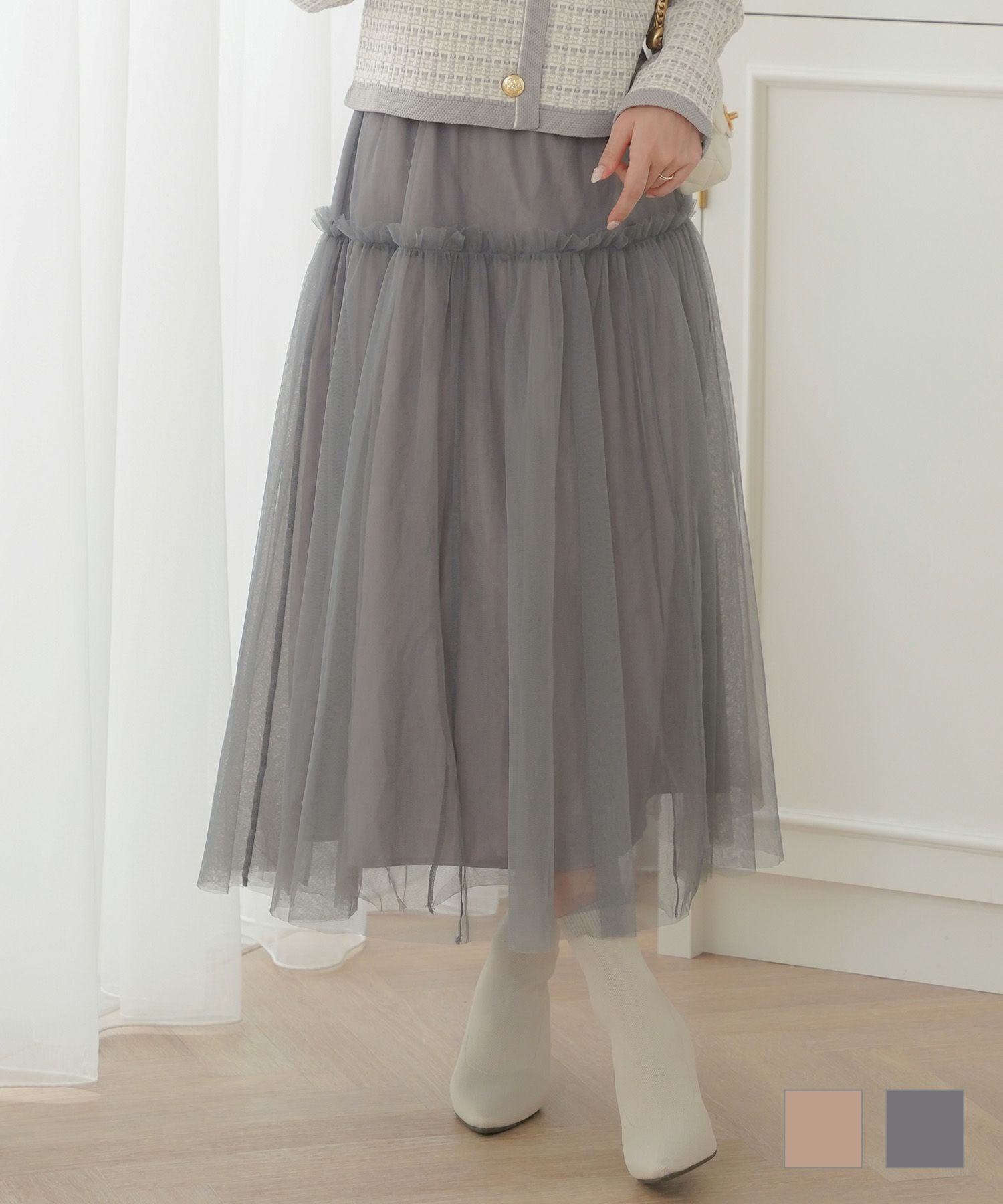 24AW✨美品✨定価約2万✨PERNA シースルーフリルチュールスカート シースルーフリルチュールスカート（スカート）｜PERNA（ペルナ）の