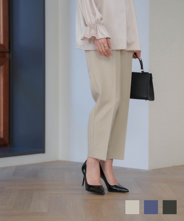 セレクト ボトムス パンツ テーパード グレージュ ブルー グレー S M セレクト ダブルクロス ストレッチ パンツ HUIT