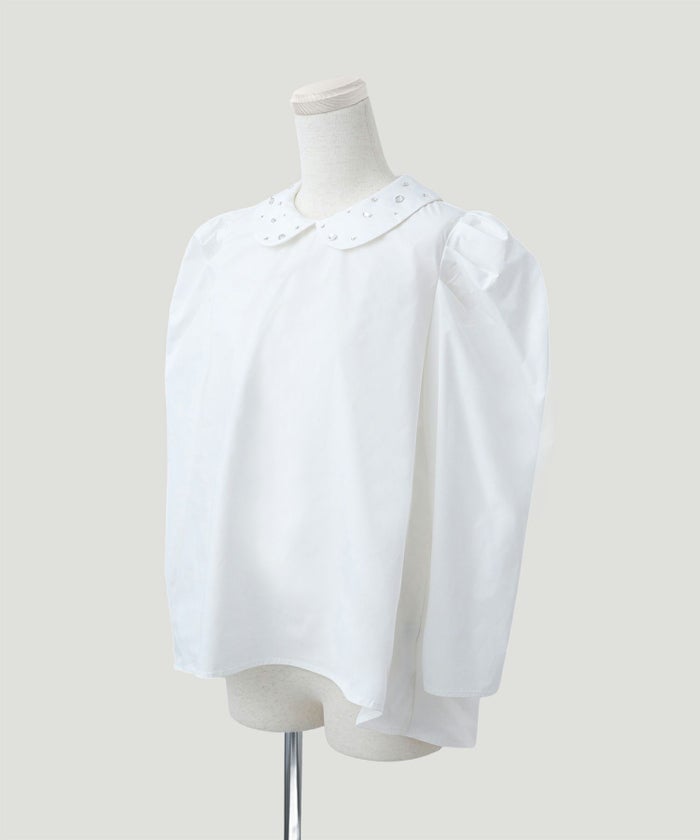 トップス/ビジュー/カラー/パワーショルダー/ブラウス/ホワイト/ピンク/ネイビー/M