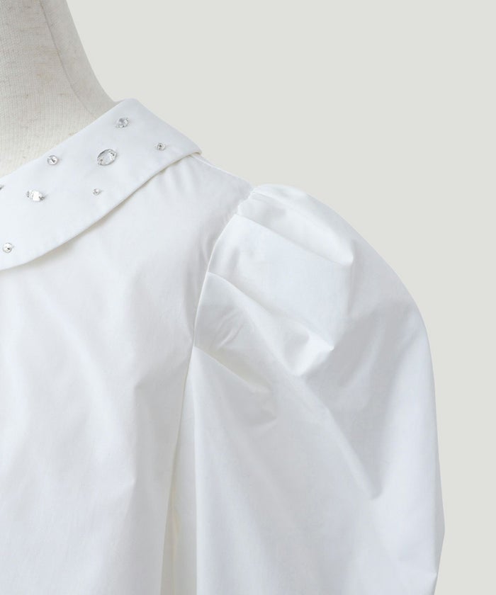 トップス/ビジュー/カラー/パワーショルダー/ブラウス/ホワイト/ピンク/ネイビー/M