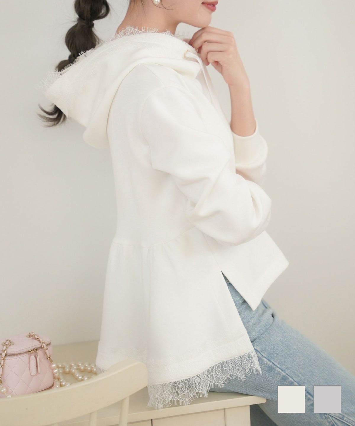 カットソー プルオーバー パーカー レース 前後差 レース デコレーション プルオーバー パーカー le reve vaniller