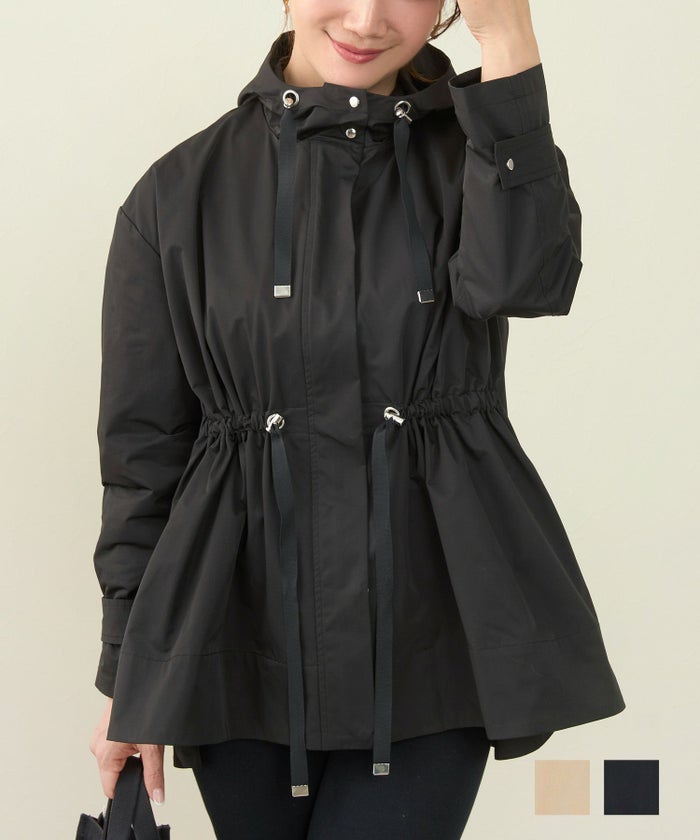 ジャケット レディース コート おしゃれ アウター カジュアル きれいめ 女性 黒 ウェア 人気 春 薄手 襟 スタンドネック ジョイントスペース 撥水加工 ドロスト フード付きZIP UP ジャケット Liala×PG