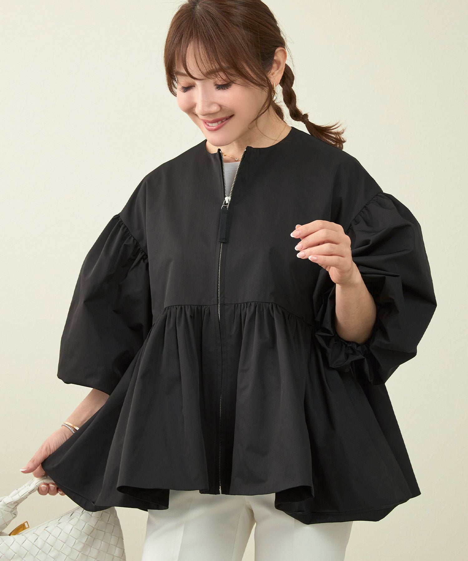 撥水加工 バルーンスリーブ ティアードフレア ジャケット Liala×PG 全2