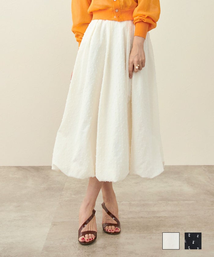 スカート レディース ウエストゴム ホック ファスナー ドット 水玉 きれいめ オフィス 白黒 かわいい ジョイントスペース フリンジ ドット バルーン スカート Liala×PG